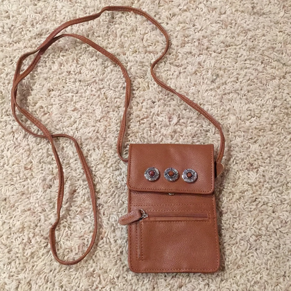 Brown leather crossbody purse
